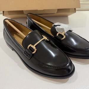 J. Crew Black Loafers with Gold Accent